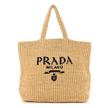 PRADA Yarn Raffia Effect Crochet Embroidered Logo 