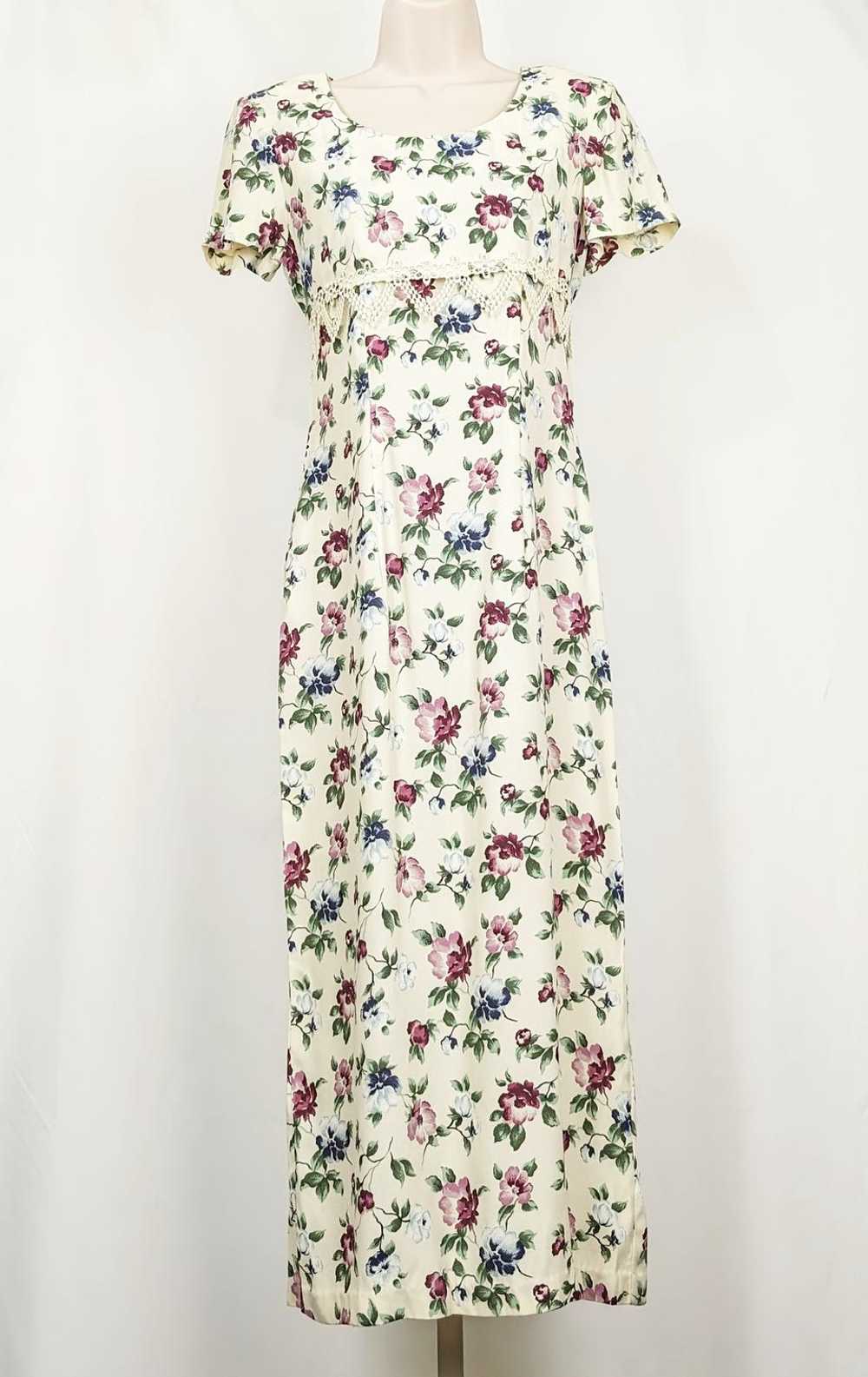 All That Jazz Cream Floral Print Lace Trim Maxi… - image 1