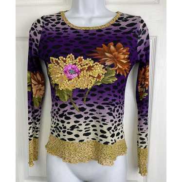 Other VTG KOKOMO Long Sleeve Mesh Top Floral Sequ… - image 1