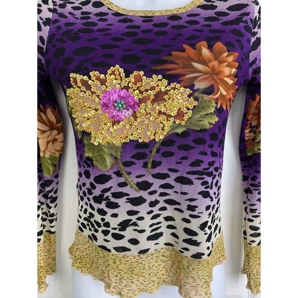 Other VTG KOKOMO Long Sleeve Mesh Top Floral Sequ… - image 2