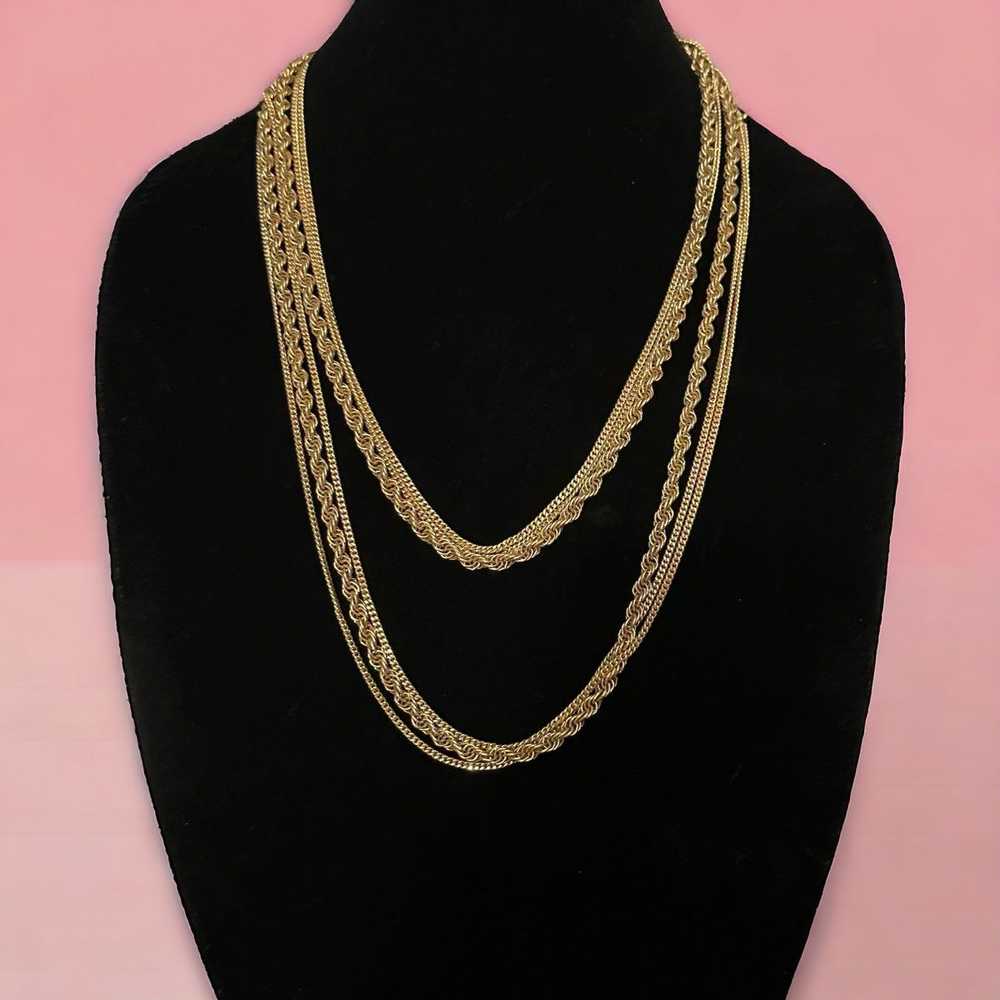 Monet Monet long gold tone multi chain necklace - image 1