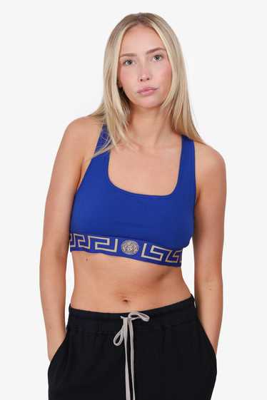 Versace Blue Greca Border Racerback Sports Bra Top