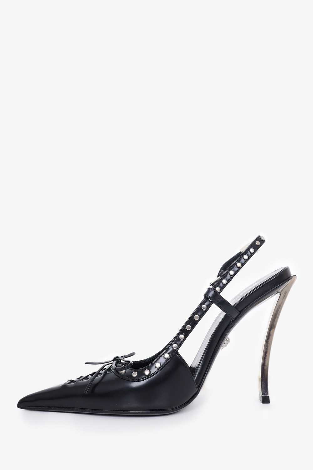 Versace Black Leather Pointed Lace Slingback Heel… - image 3