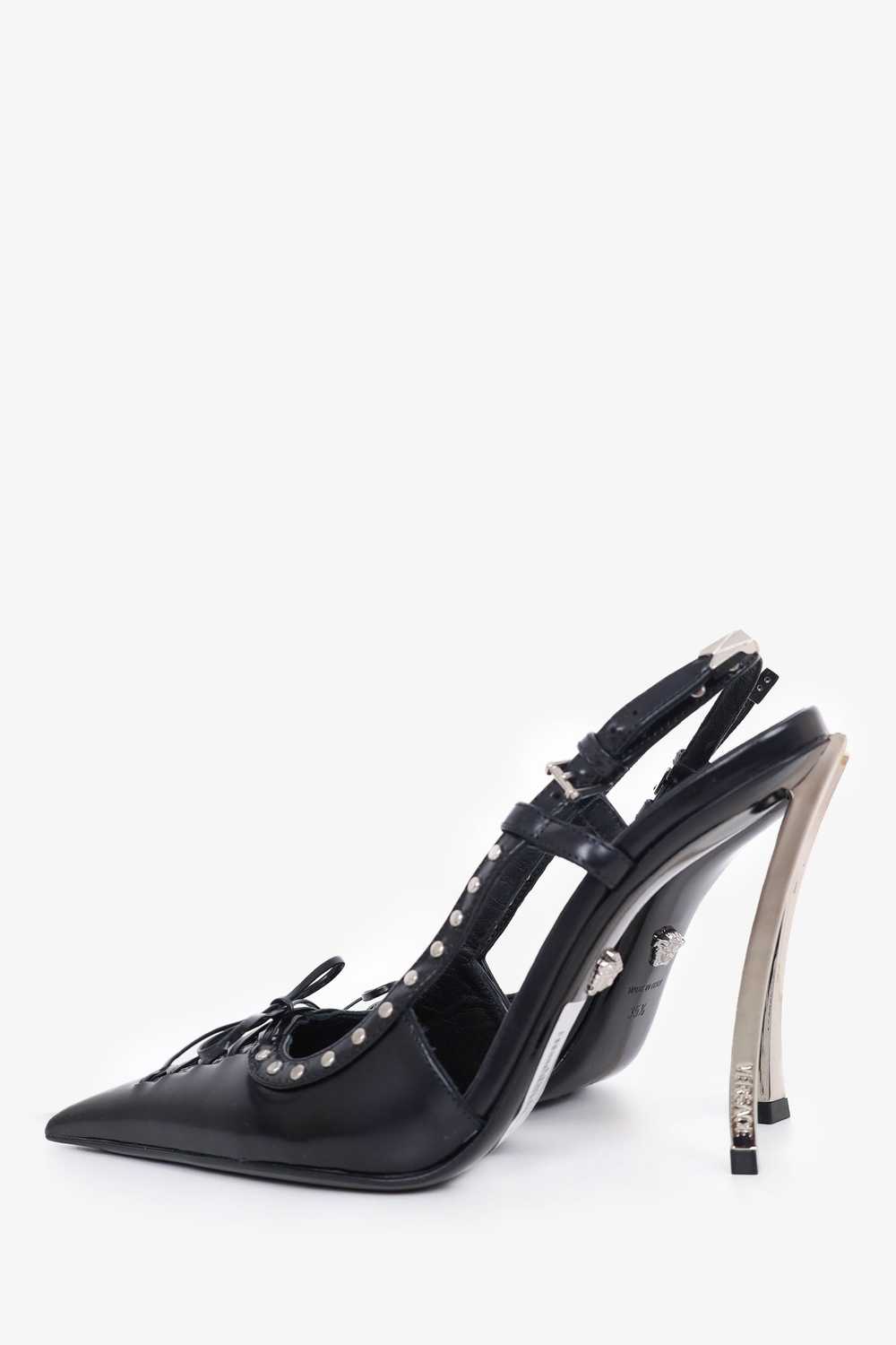 Versace Black Leather Pointed Lace Slingback Heel… - image 4