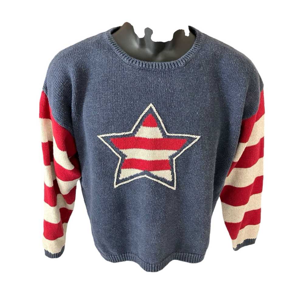 Vintage Patriotic Star Stripe Long Sleeve Blue Re… - image 1