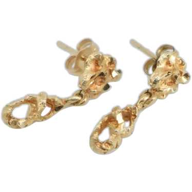 14K Textured Nugget Cluster Vintage Dangle Earring