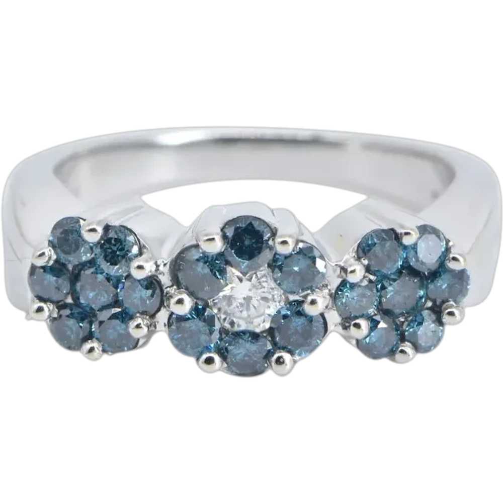 14K Blue & White Diamond Flower Cluster Statement… - image 1