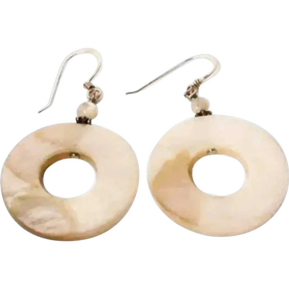 Vintage Mother of Pearl Disk Drop Earrings – Pier… - image 1