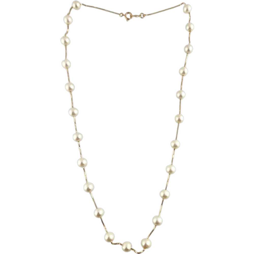 14 Karat Yellow Gold Floating Pearl Chain Necklac… - image 1