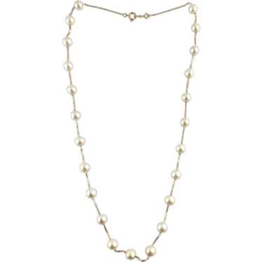 14 Karat Yellow Gold Floating Pearl Chain Necklac… - image 1