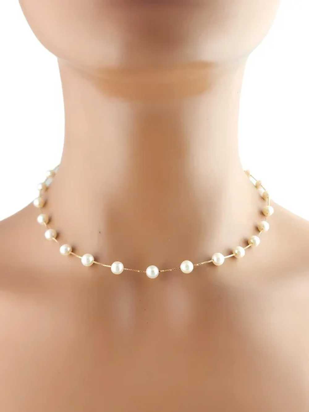 14 Karat Yellow Gold Floating Pearl Chain Necklac… - image 7