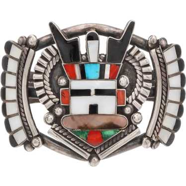 Zuni AR Signed Sterling Silver Multi-Stone Inlay … - image 1