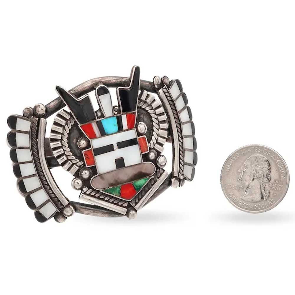 Zuni AR Signed Sterling Silver Multi-Stone Inlay … - image 6