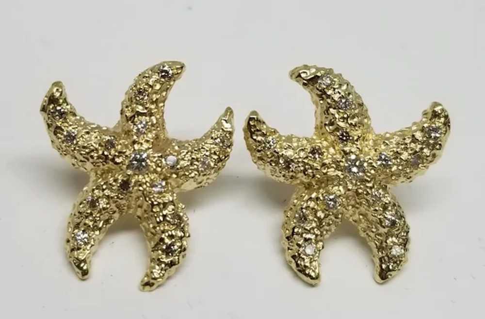 14 Karat Yellow Gold Diamond "Starfish" Earrings - image 3