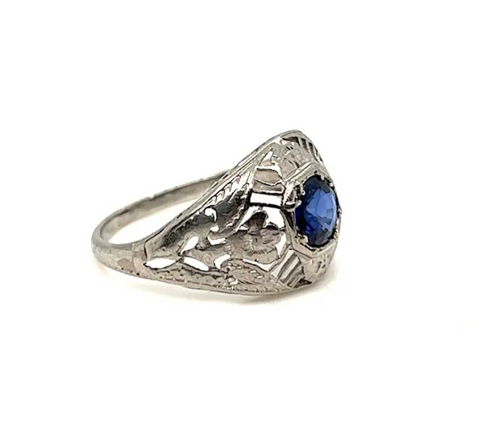 Art Deco Natural Sapphire Ring 1/2ct Flowers Plat… - image 3