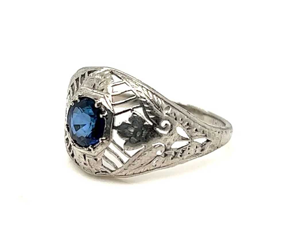 Art Deco Natural Sapphire Ring 1/2ct Flowers Plat… - image 4