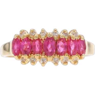 Yellow Gold Ruby Diamond Cluster Ring - 14k Marqui