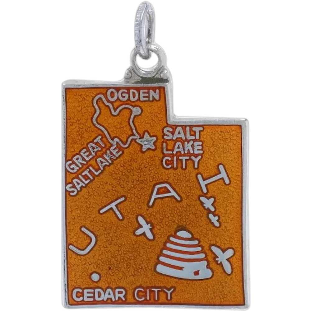 Sterling Silver Vintage Utah Charm - 925 Orange E… - image 1