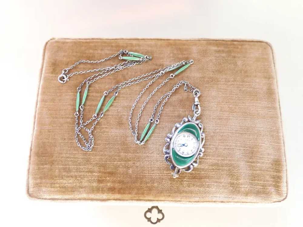 Antique C. Bucherer Green Enameled Sterling Silve… - image 10