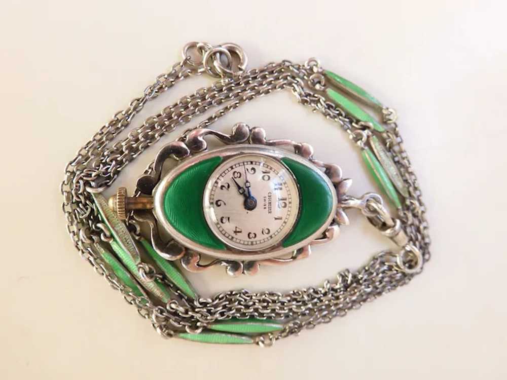 Antique C. Bucherer Green Enameled Sterling Silve… - image 11