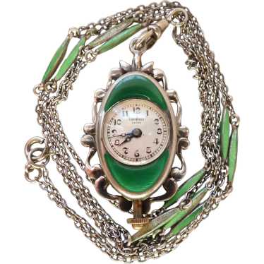 Antique C. Bucherer Green Enameled Sterling Silve… - image 1