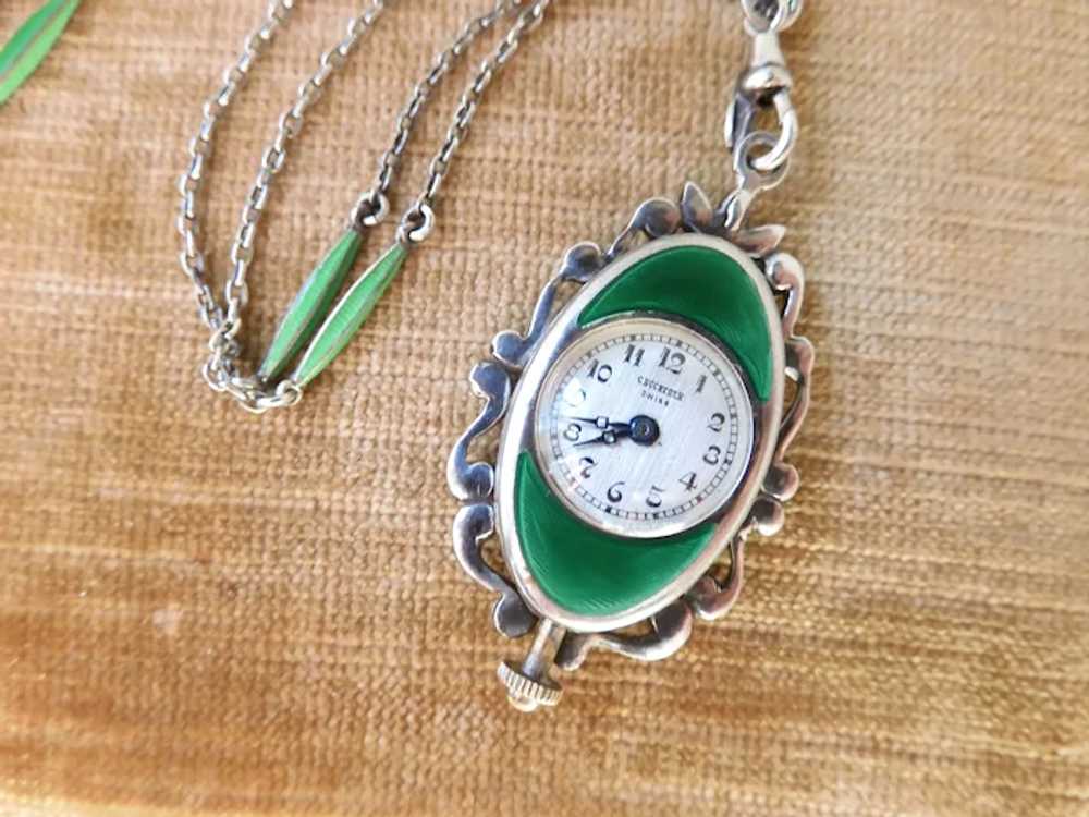 Antique C. Bucherer Green Enameled Sterling Silve… - image 4