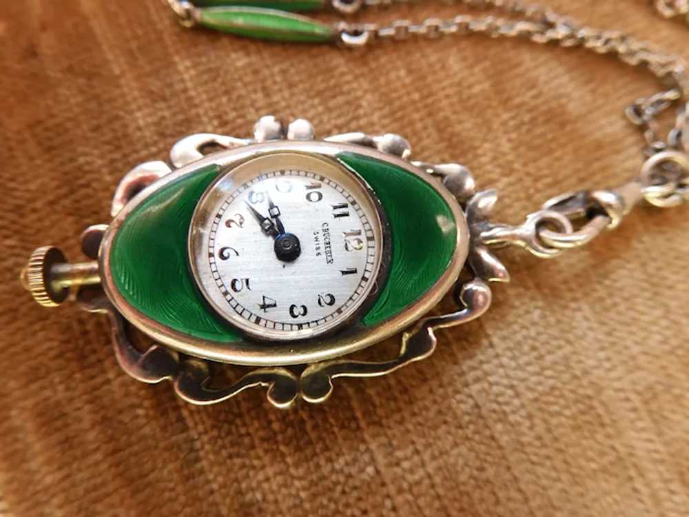 Antique C. Bucherer Green Enameled Sterling Silve… - image 5