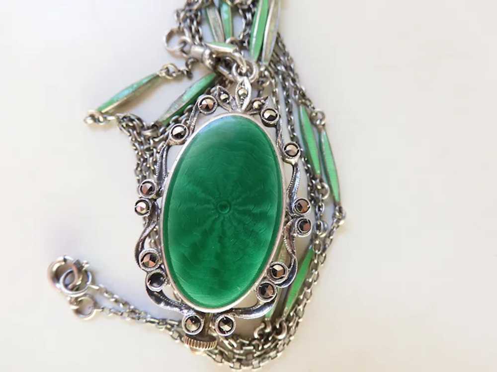 Antique C. Bucherer Green Enameled Sterling Silve… - image 8