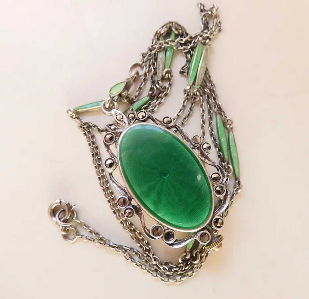 Antique C. Bucherer Green Enameled Sterling Silve… - image 9