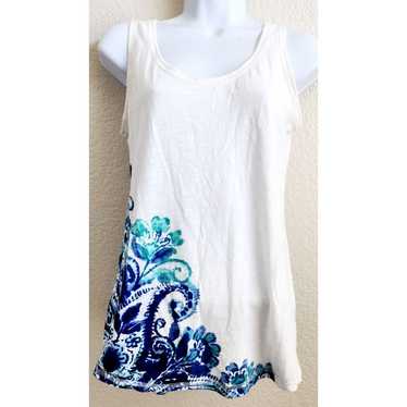 Merona Merona White Blue Floral Print Tank Top Sma