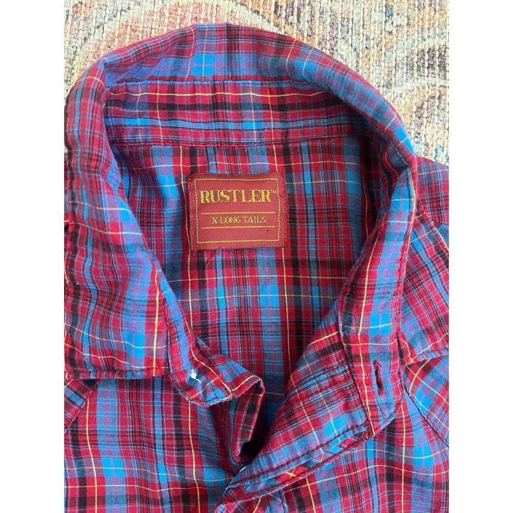 Rustler Rustler Plaid Snap Button Up Shirt Maroon… - image 2