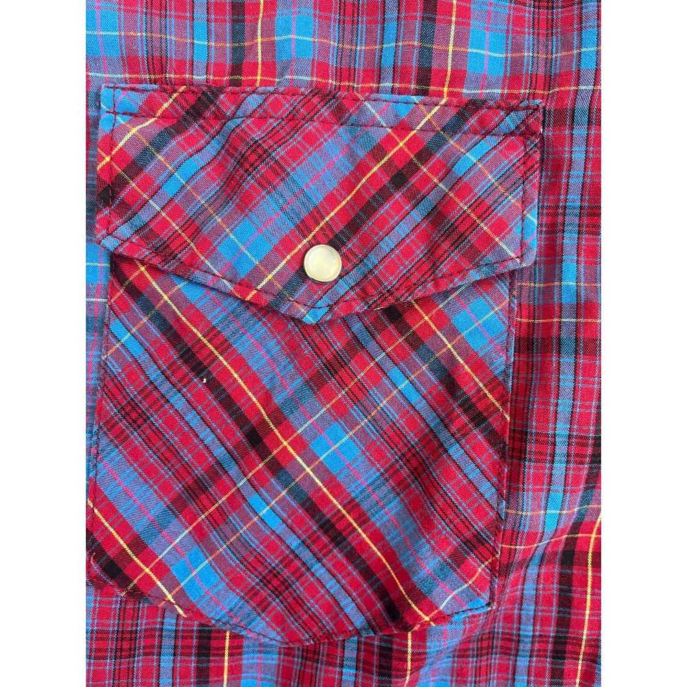 Rustler Rustler Plaid Snap Button Up Shirt Maroon… - image 3