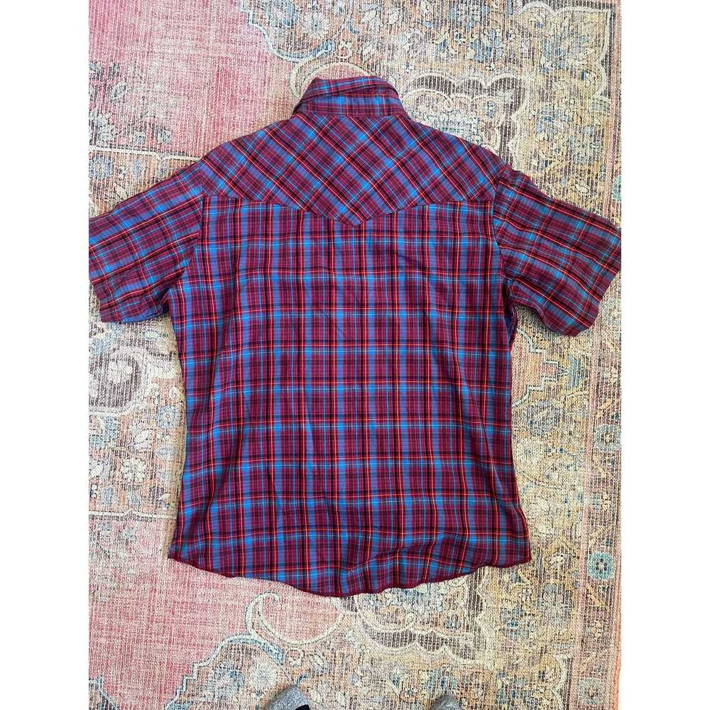 Rustler Rustler Plaid Snap Button Up Shirt Maroon… - image 4