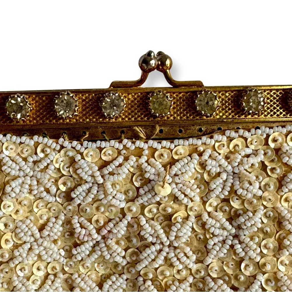 Brand Vintage White Beaded Costume Handbag - image 4