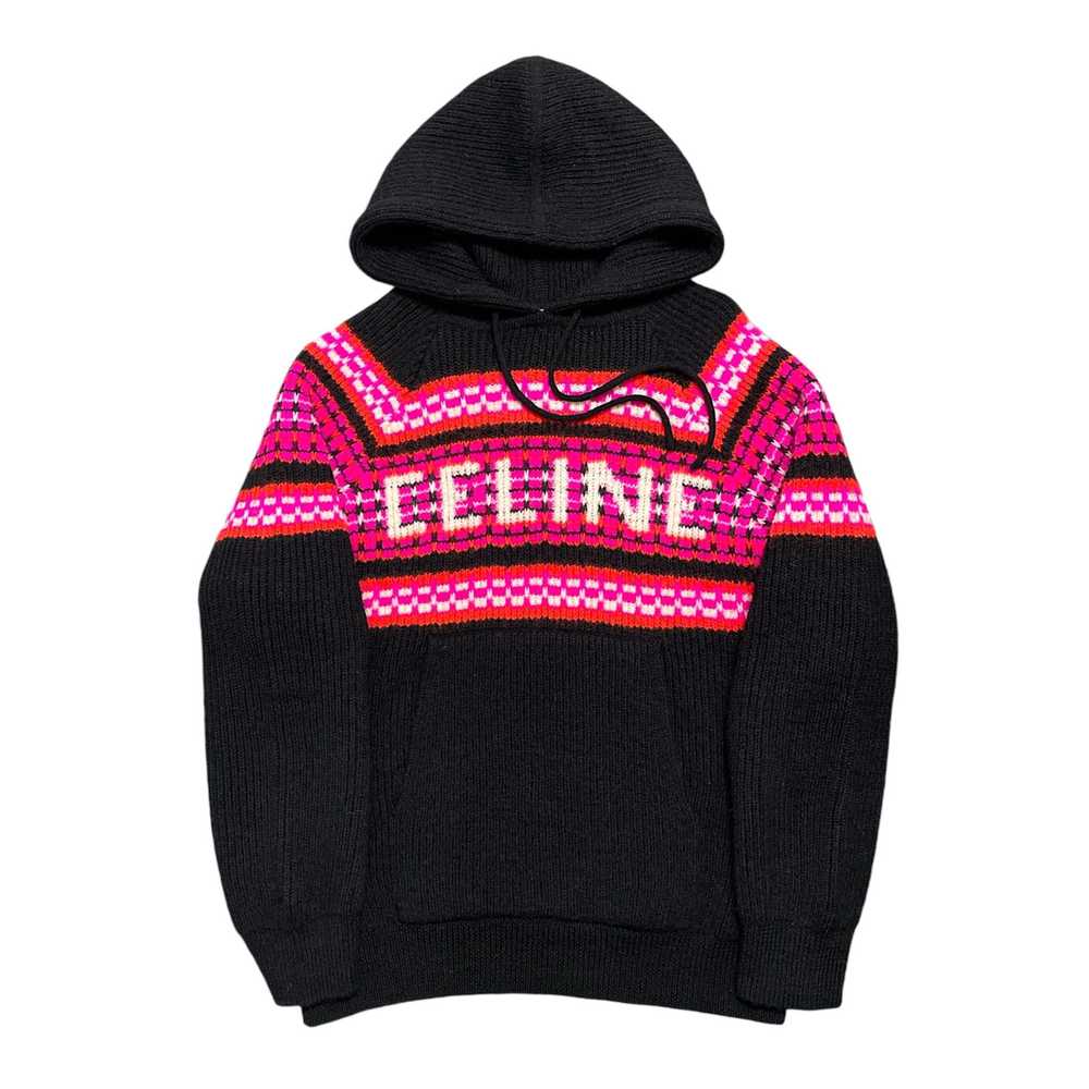 Celine Wool Knitted Logo Hooded Sweatshirt Black - image 1