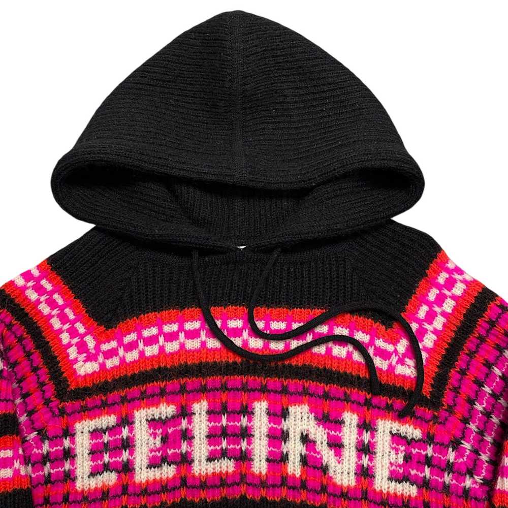 Celine Wool Knitted Logo Hooded Sweatshirt Black - image 3