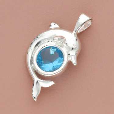 Sterling Silver sterling silver blue cz dolphin pe