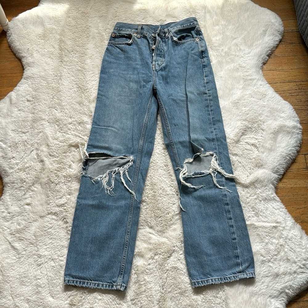 Topshop High rise Distressed Straight Jeans - image 1