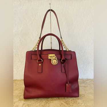 Michael Kors Hamilton burgundy Saffiano shoulder b