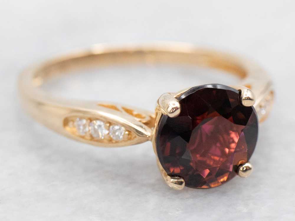 Modern Gold Red Tourmaline and Diamond Ring - image 2