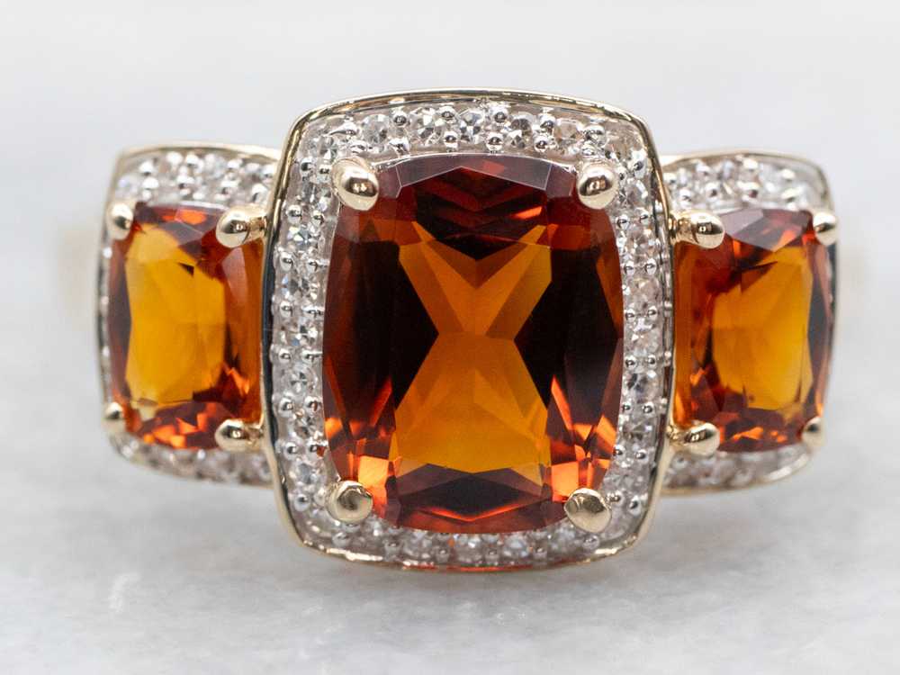 Modern Citrine Gemstone Ring with Diamond Halo - image 1