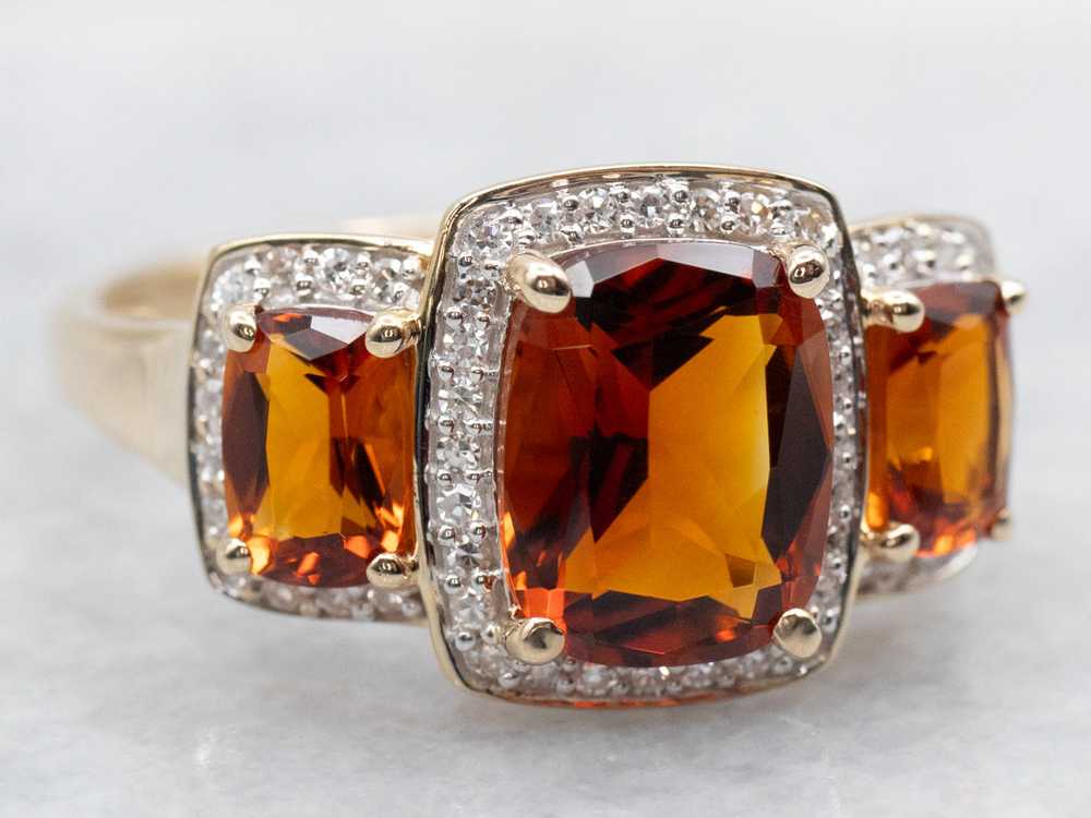 Modern Citrine Gemstone Ring with Diamond Halo - image 2