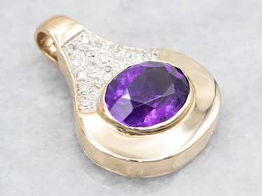 Modernist Bright Purple Amethyst Diamond Gold Dro… - image 1