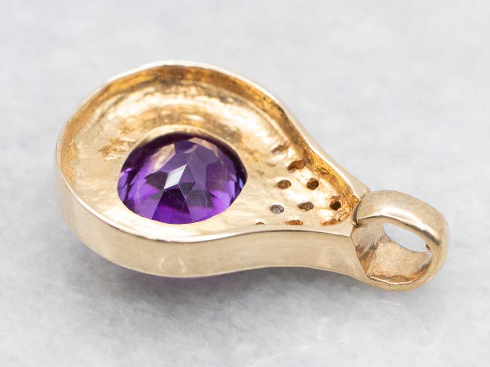 Modernist Bright Purple Amethyst Diamond Gold Dro… - image 2