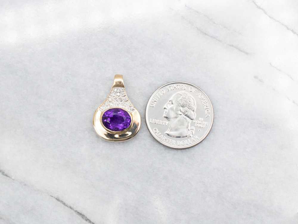 Modernist Bright Purple Amethyst Diamond Gold Dro… - image 3