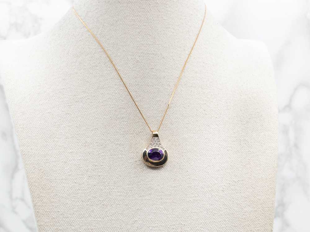 Modernist Bright Purple Amethyst Diamond Gold Dro… - image 4