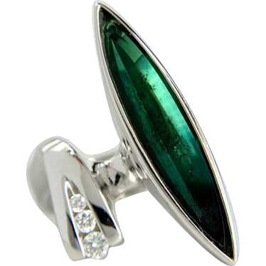 Custom 14K White Gold Green Tourmaline Modernist R