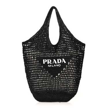 PRADA Yarn Raffia Effect Crochet Logo Embroidered… - image 1