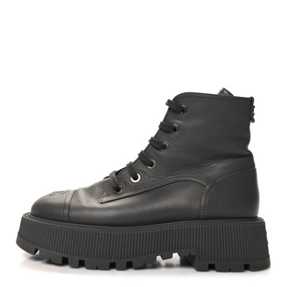 CHANEL Calfskin CC Lace Up Combat Boots 38.5 Gray - image 1