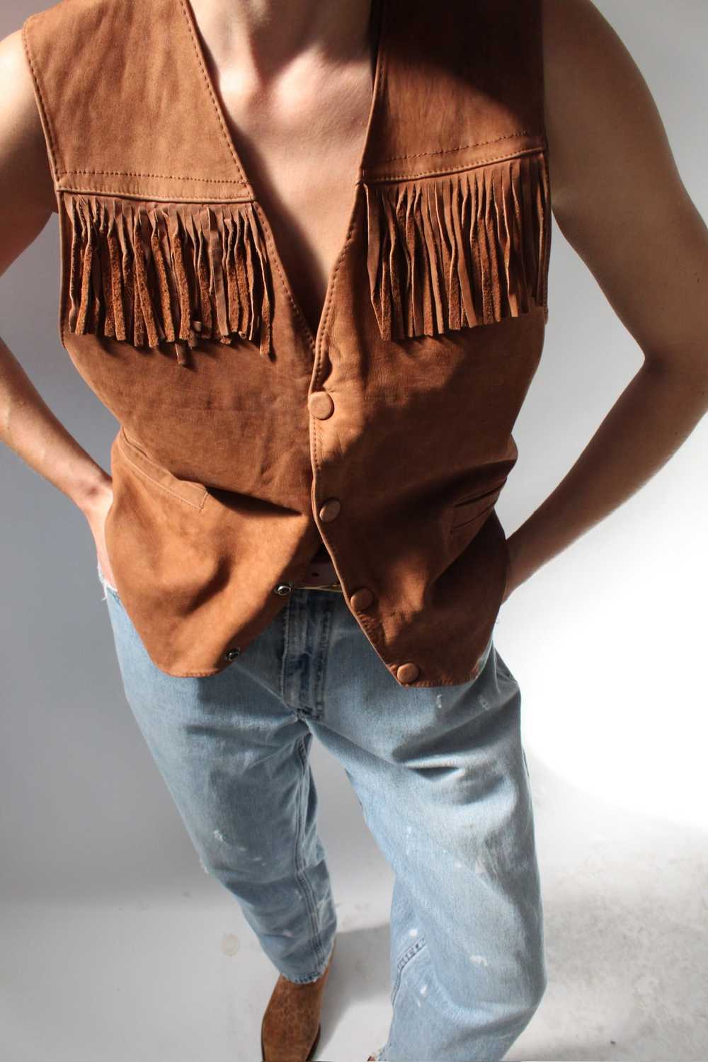 Vintage Lee Chestnut Fringe Leather Vest - image 1